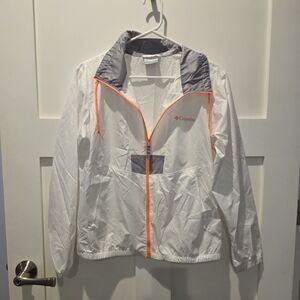 Columbia Women's Windbreaker Rain Jacket White Coral Orange Gray Packable Small